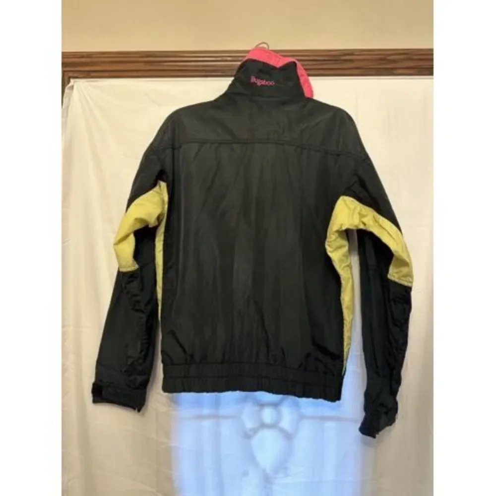 Vintage 80s Columbia Bugaboo Black Neon Windbreaker Jacket Radial Sleeve Mens Sm